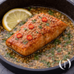 Pavé de saumon laqué au miel et curry rouge