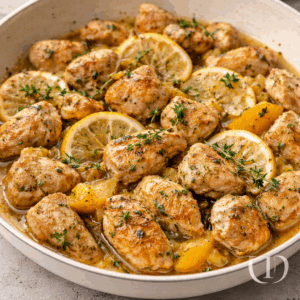 Emincé de volaille au citron et citron confit, parfumé au thym