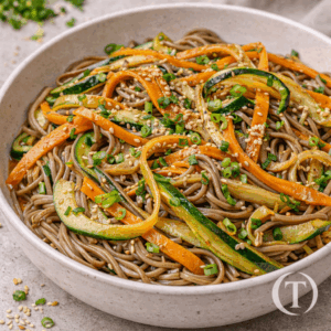 Nouilles Soba et tagliatelles de légumes, sauce soja