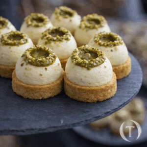 Palet breton, chantilly pistache, cœur coulant praliné pistache